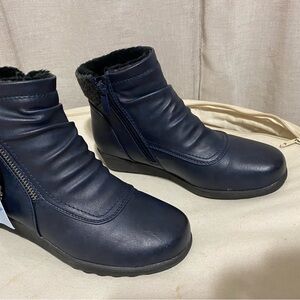 Elegant Navy Ankle Boots with Side Zipper